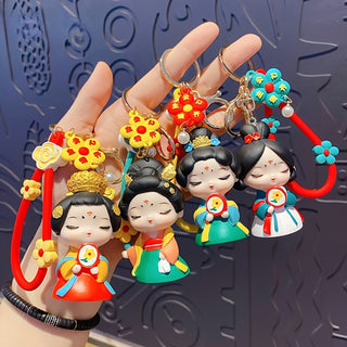 [Quick Arrival] Stylish Cartoon Keychain Inspired by Tang Dynasty - Cute Hanfu Girl Metal and PVC Charm for Bags, Perfect Valentine's Day Gift 