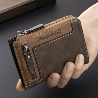 Men's Retro Short Wallet, Multifunctional Zipper Faux Leather Wallet, Perfect Gift for Men 