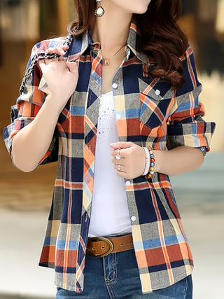 Women's Spring Autumn Long Sleeve Regular Collar Plaid Print Casual Shirt 