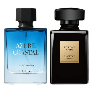 مجموعة عطور فاخرة للرجال 2 قطع | هدايا للرجال، للاستخدام اليومي والرسمي، 50 مل عطر AZURE COASTAL Fougère Marin، 55 مل لـ ONE NIGHT، عطر شرقي، عطور عطرية للرجال، هدية للعام الجديد/عيد الحب