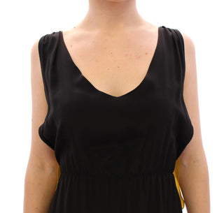 Lamberto Petri Elegant Silk Blend Shift Dress in Black and Yellow