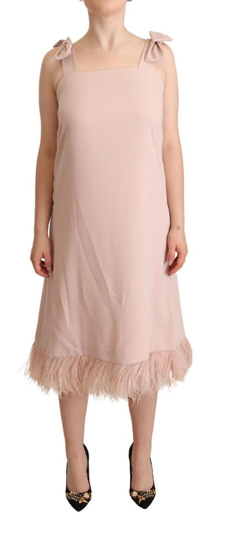 PAROSH Chic Sleeveless Midi Dress with Feather Trim