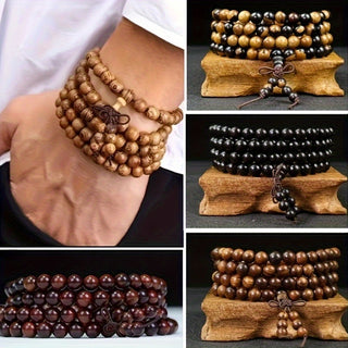 108 Beads Wooden Tasbih Bracelet for Men and Women - Casual Style, Handmade Turkey Wing Wooden Beads, Cultural Spiritual Jewelry with Old Fashioned Instructions Sticker - Unplated, Non-Magnetic. 