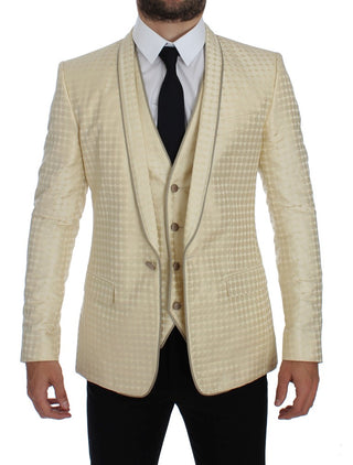 Dolce &amp; Gabbana Sophisticated Beige Polka Dotted Blazer &amp; Vest