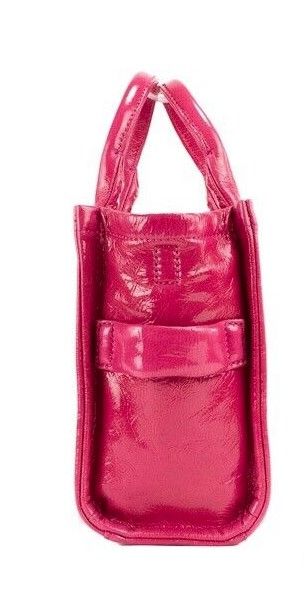 Marc Jacobs The Shiny Crinkle Mini Tote Magenta Leather Crossbody Handbag Purse