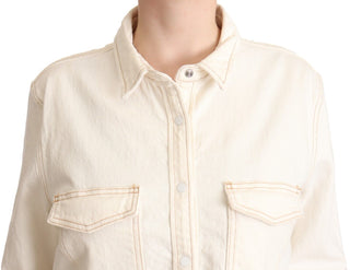 Levi's Elegant White Long Sleeve Collared Polo Top