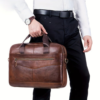 Genuine Leather Men's Shoulder Bag, Large Capacity Messenger Bag for Office, Business Meeting, Business Trip, Laptop Bag 