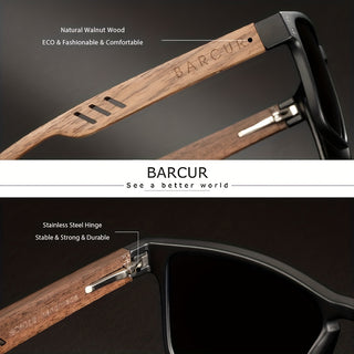 BARCUR 1pc Polarized Sunglasses for Men, Wooden Arm Sun Glasses, UV Protection Eyewear for Women Men, Perfect Gift Choice 