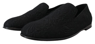 Dolce &amp; Gabbana Elegant Jacquard Black Loafers Slide On Flats