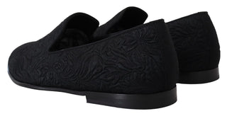 Dolce &amp; Gabbana Elegant Jacquard Black Loafers Slide On Flats