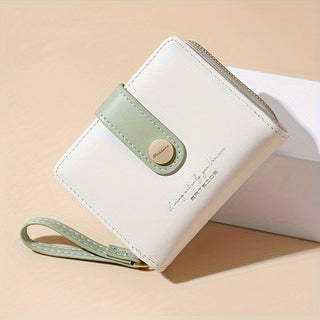 Women's Short Wallet with Wrist Strap: Made of polyurethane, zipper closure, polyester lining 