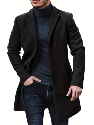 Men's Retro Trench Coat, Warm Single Breasted Overcoat Semi-Formal Autumn Winter Business 