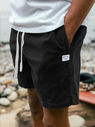 Men's Casual Cotton Velvet Shorts with Pockets and Drawstring for Summer 