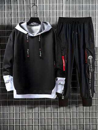 Men's Hip Hop Clothing Set: Embroidered Hoodie and Cargo Pants - Casual and Sporty Style for Spring/Autumn 