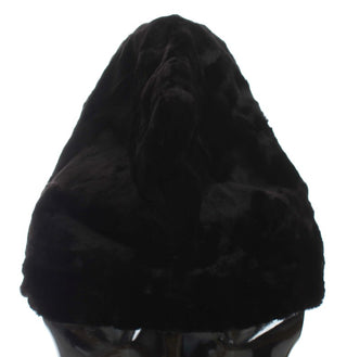 Dolce &amp; Gabbana Chic Black Weasel Fur Hooded Scarf Wrap