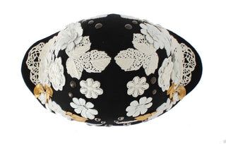 Dolce &amp; Gabbana Elegant Black Floral Wool Cloche Hat