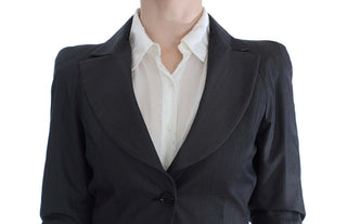 Exte Chic Gray Cotton Blend Pantsuit Ensemble