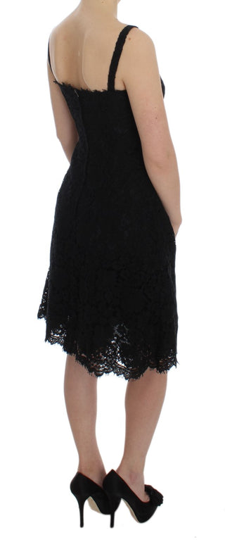 Dolce &amp; Gabbana Elegant Black Floral Lace Knee-Length Dress