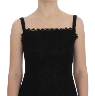 Dolce &amp; Gabbana Elegant Black Floral Lace Knee-Length Dress