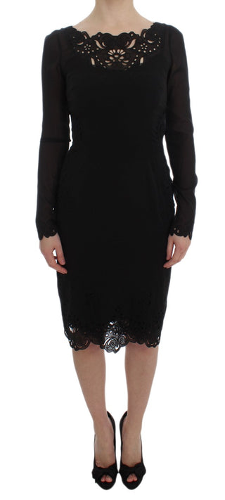 Dolce &amp; Gabbana Elegant Black Floral Lace Sheath Dress