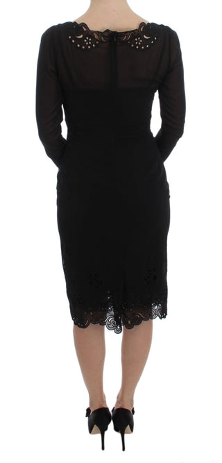 Dolce &amp; Gabbana Elegant Black Floral Lace Sheath Dress