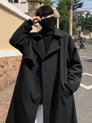 Men's Solid Coat with Pockets, Casual Long Sleeve Double Breasted Outerwear Coat for Outdoor Activities 