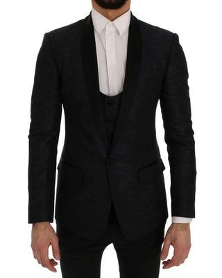 Dolce &amp; Gabbana Elegant Blue &amp; Black Slim Fit Suit Ensemble