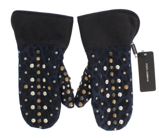 Dolce &amp; Gabbana Chic Gray Wool &amp; Shearling Gloves with Studded Details