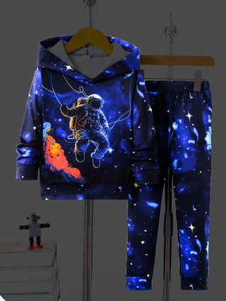 2pcs Boys Space Astronaut Hooded Clothes Set Hoodies Pants Kids Clothes Autumn Winter Gift 