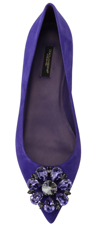 Dolce &amp; Gabbana Embellished Crystal Purple Suede Flats