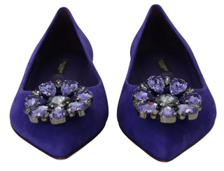 Dolce &amp; Gabbana Embellished Crystal Purple Suede Flats