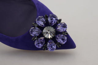 Dolce &amp; Gabbana Embellished Crystal Purple Suede Flats