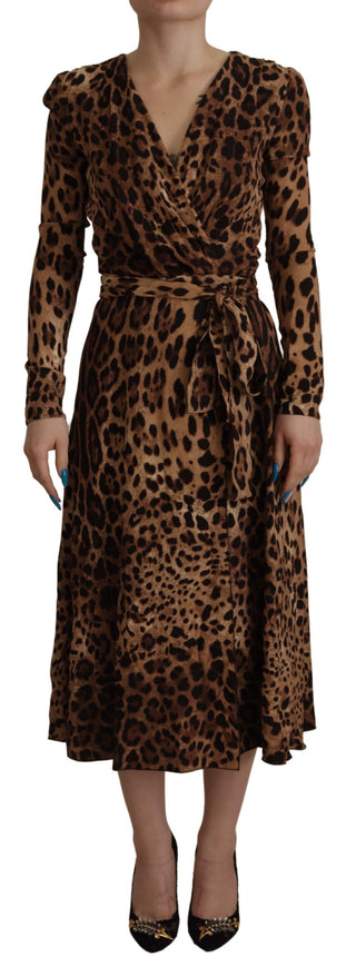 Dolce &amp; Gabbana Elegant V-Neck A-Line Maxi Dress in Brown