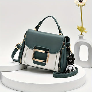 Fashion Contrast Color Handbag Women's Crossbody Bag Buckle Decoration Small Square Purse Elegant Top Handle 