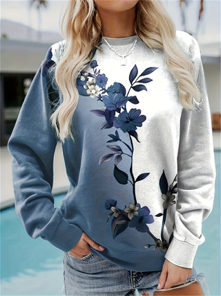 Floral Print Sweater, Casual Long Sleeve O-Neck Sweater for Autumn Winter, Women's Clothing 