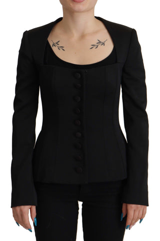 Dolce &amp; Gabbana Sleek Black Snap Jacket with Silk Lining