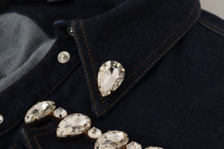 Dolce &amp; Gabbana Elegant Crystal-Embellished Denim Jacket