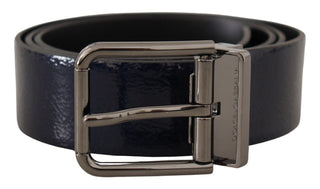 Dolce &amp; Gabbana Elegant Blue Leather Belt with Silver Buckle