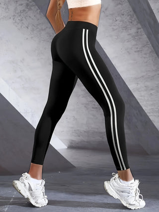 Women's High Waist Leggings Side Stripe Pattern Comfortable Yoga Pants Sportswear Activewear 