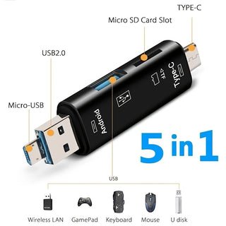 5 في 1 متعدد الوظائف Usb 2.0 نوع C / Usb / Micro Usb / Tf / SD Memory Card Reader OTG Card Reader Adapter ملحقات الهاتف المحمول