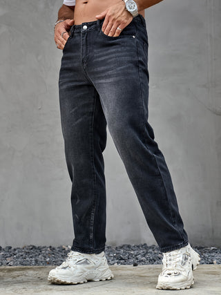 Men's Casual Loose Fit Jeans - Rayon Blend, Non-Stretch Denim, Machine Washable - Solid Color Versatile for All Seasons 