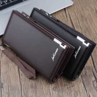 Men's Fashion PU Leather Long Wallet - Large Capacity, Phone and Card Holder with Zipper, Plain Color Design 