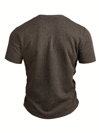 قميص هينلي كاجوال مخطط للرجال - أكمام قصيرة، بأزرار، قماش محبوك، تصميم كتلة اللون، مثالي للأنشطة الخارجية في الصيف، ملابس كاجوال | نمط مخطط | بناء محبوك، قميص هينلي