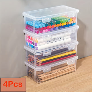 [Top Rated] Set of 4 Large Capacity Pencil Cases - Durable Plastic, Multifunctional Storage Boxes for School and Office 