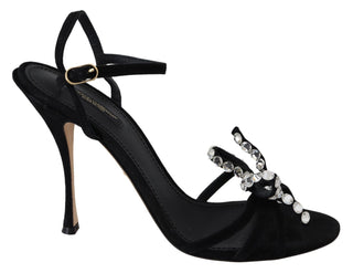 Dolce &amp; Gabbana Elegant Suede High Sandals with Crystal Bows