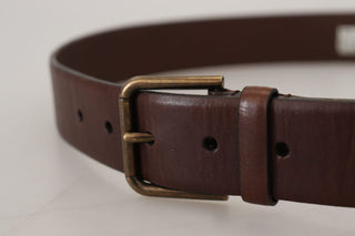 Dolce &amp; Gabbana Elegant Brown Leather Belt with Metal Buckle