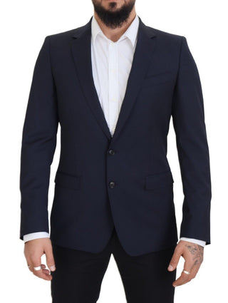 Dolce &amp; Gabbana Elegant Dark Blue Slim Fit Wool Blazer