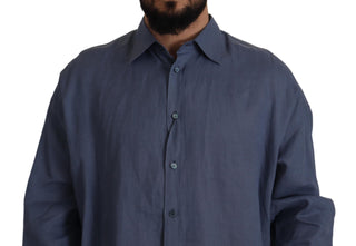 Dolce &amp; Gabbana Elegant Dark Blue Linen Dress Shirt