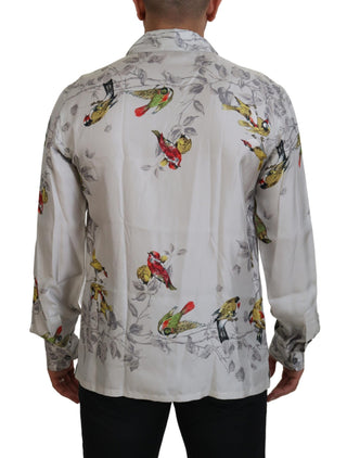 Dolce &amp; Gabbana Elegant Silk Bird Print Casual Shirt