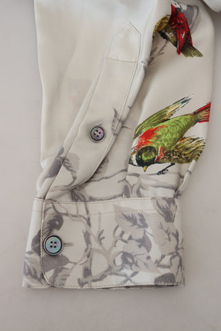 Dolce &amp; Gabbana Elegant Silk Bird Print Casual Shirt